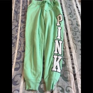 VICTORIA'S SECRET PINK GREEN BLACK LOGO CLASSIC JOGGER SWEATPANTS RARE XS